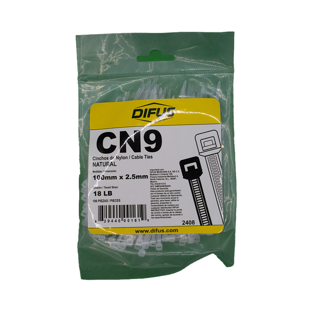 Bolsa de 100 Cinchos de Nylon. 4Ó 18LB Natural