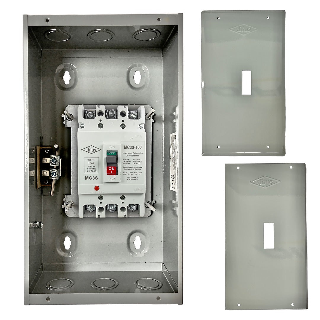 Gabinete con Interruptor Automático 3 Polos 80 A. de Empotrar o a Sobreponer