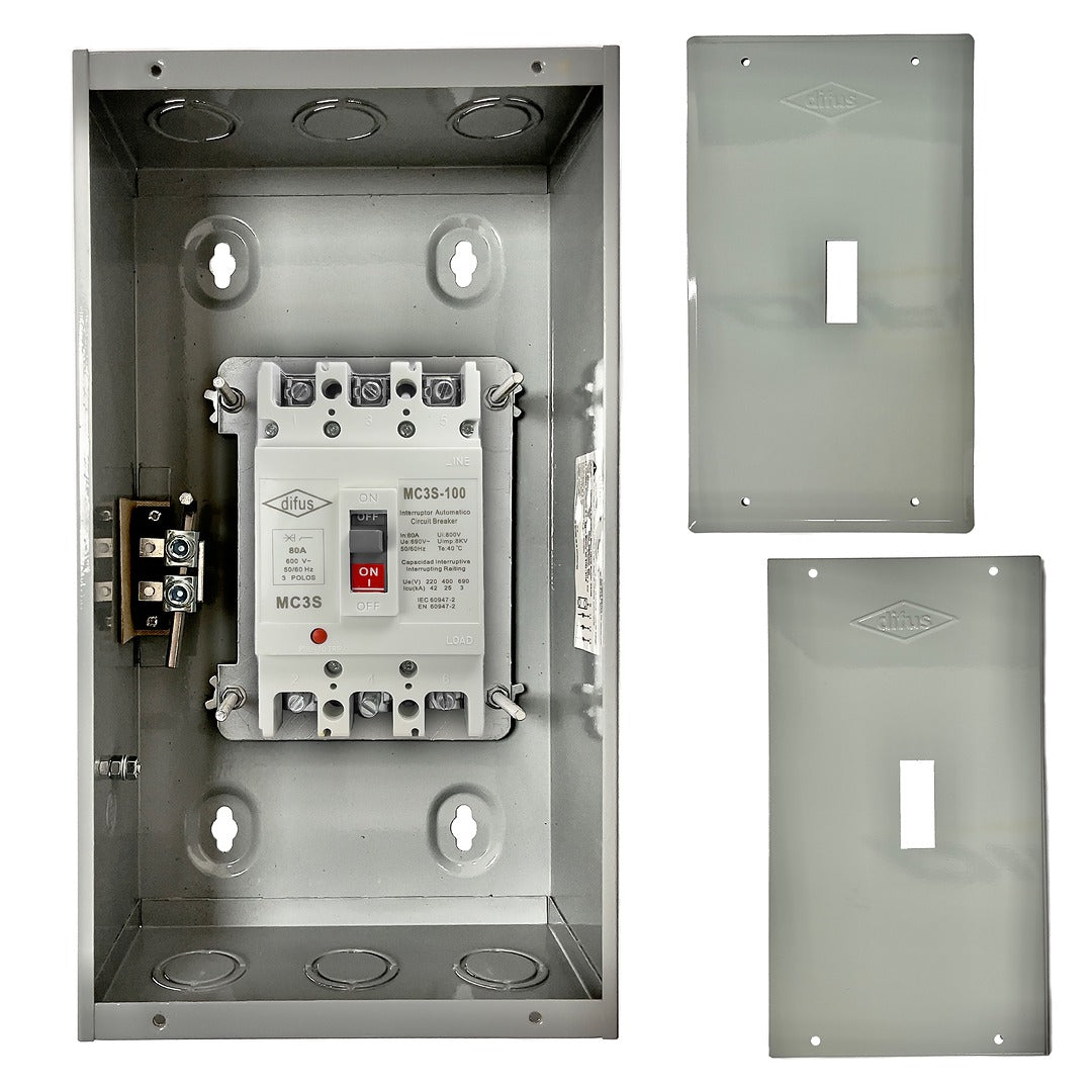 Gabinete con Interruptor Automático 3 Polos 70 A. de Empotrar o a Sobreponer