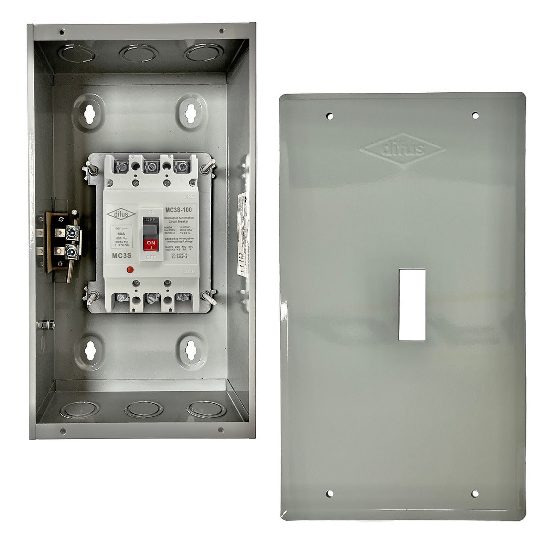 Gabinete con Interruptor Automático 3 Polos 70 A. de Empotrar