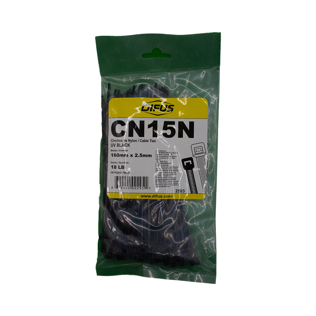 Bolsa de 100 Cinchos de Nylon. 6√ì 18LB Negro